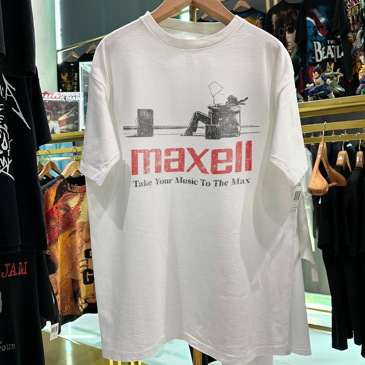 90s MAXELL RARE WASHED WHITE T-SHIRT