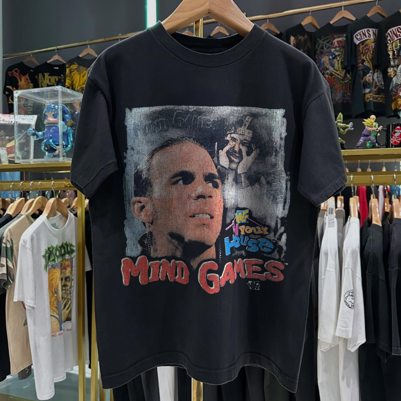 1996 HBK MIND GAMES 'WWF IN YOUR HOUSE' RARE WASHED BLACK T-SHIRT