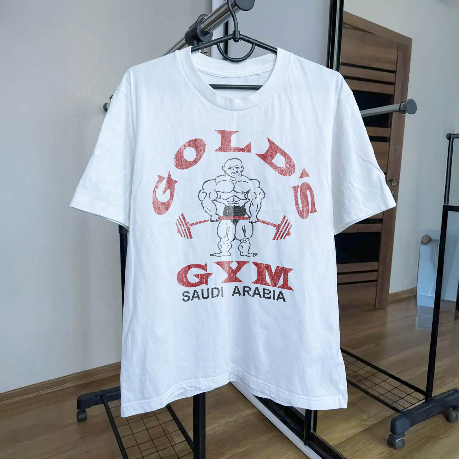 90s GOLD'S GYM SAUDI ARABIA RARE WASHED WHITE T-SHIRT