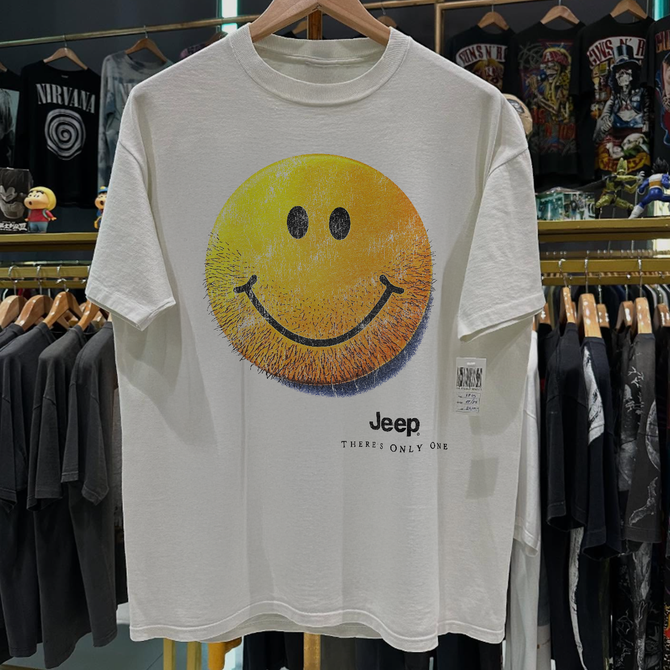 1999 JEEP 'THERES ONLY ONE' SMILY FACE RARE WASHED WHITE T-SHIRT