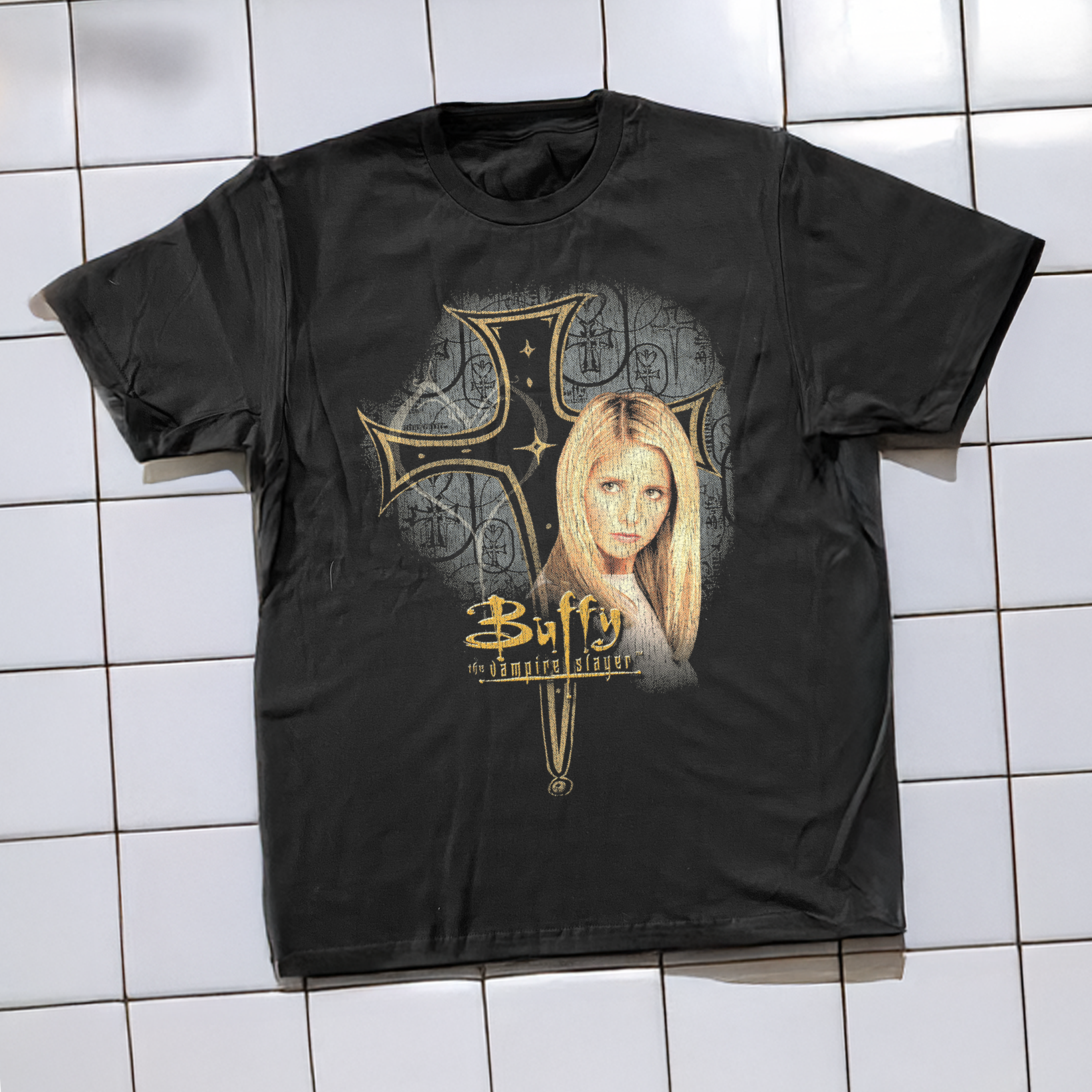 '98 BUFFY THE VAMPIRE SLAYER PROMO WASHED BLACK T-SHIRT