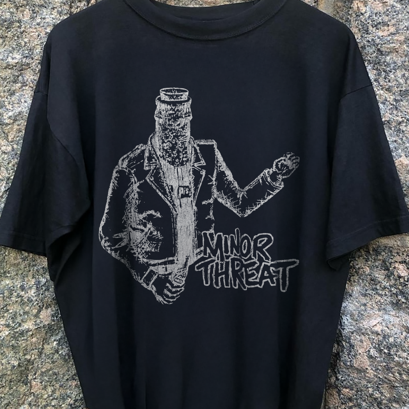 MINOR THREAT 'BOTTLED ANGER' (80s) RARE WASHED BLACK T-SHIRT