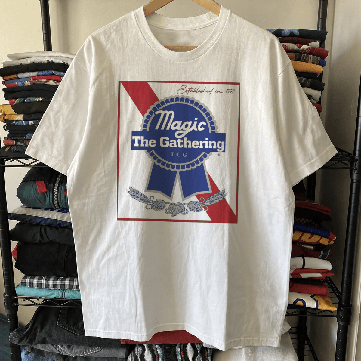 Magic the Gathering Pabst Parody Vintage Washed White T-Shirt