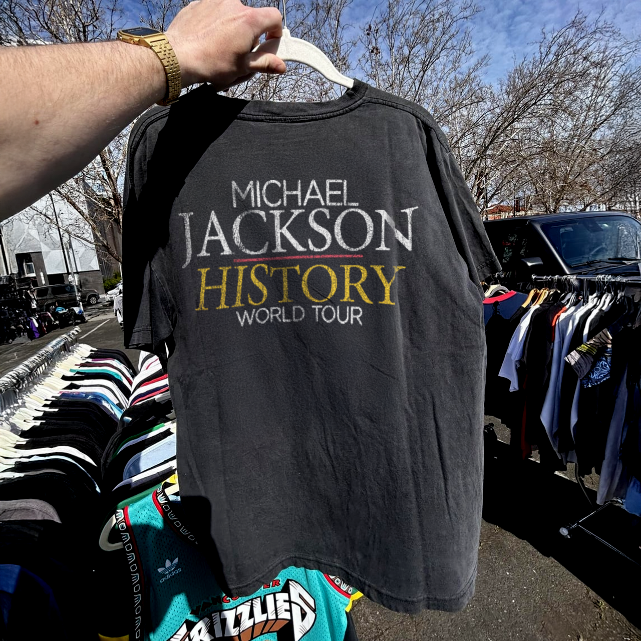 1994 MICHAEL JACKS0N 'HIStory WORLD TOUR' RARE WASHED BLACK T-SHIRT