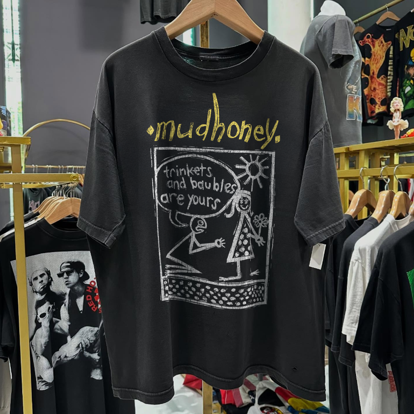 MUDHONEY 'TRINKETS & BAUBLES' RARE WASHED BLACK T-SHIRT