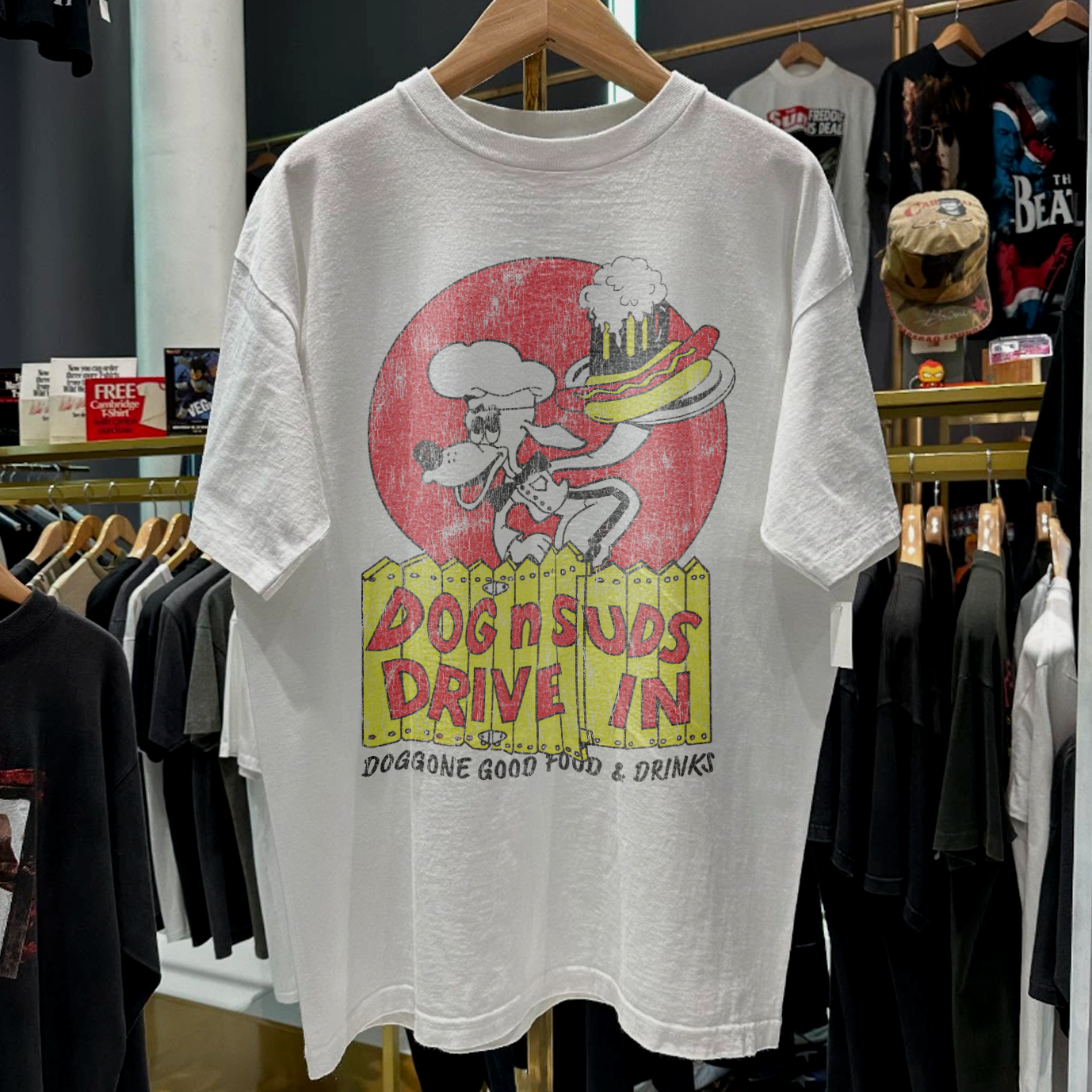 DOG N SUDS 'DRIVE IN' RARE WASHED WHITE T-SHIRT