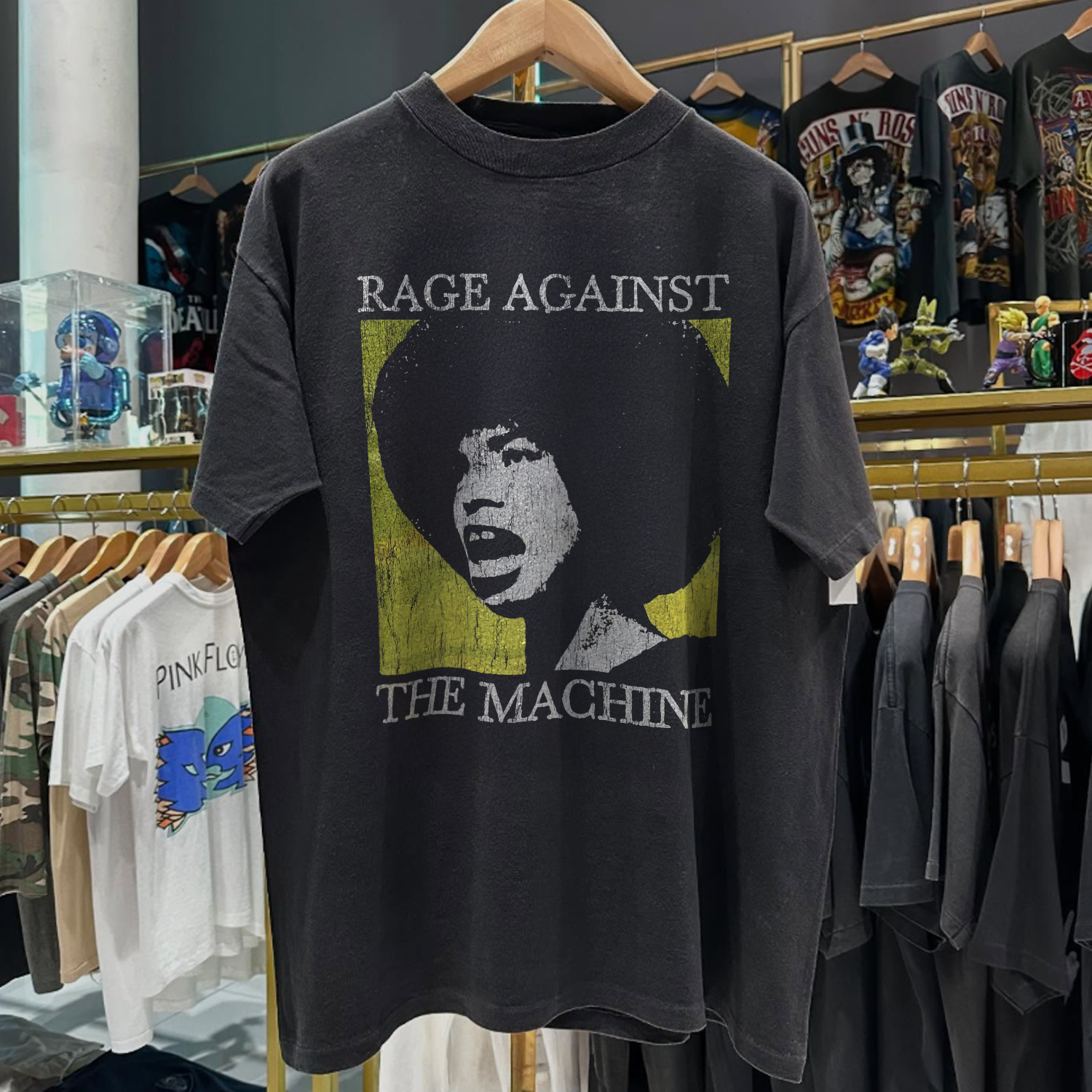 90s RAGE & RESIST 'RATM x ANGELA DAVIS' RARE WASHED BLACK T-SHIRT