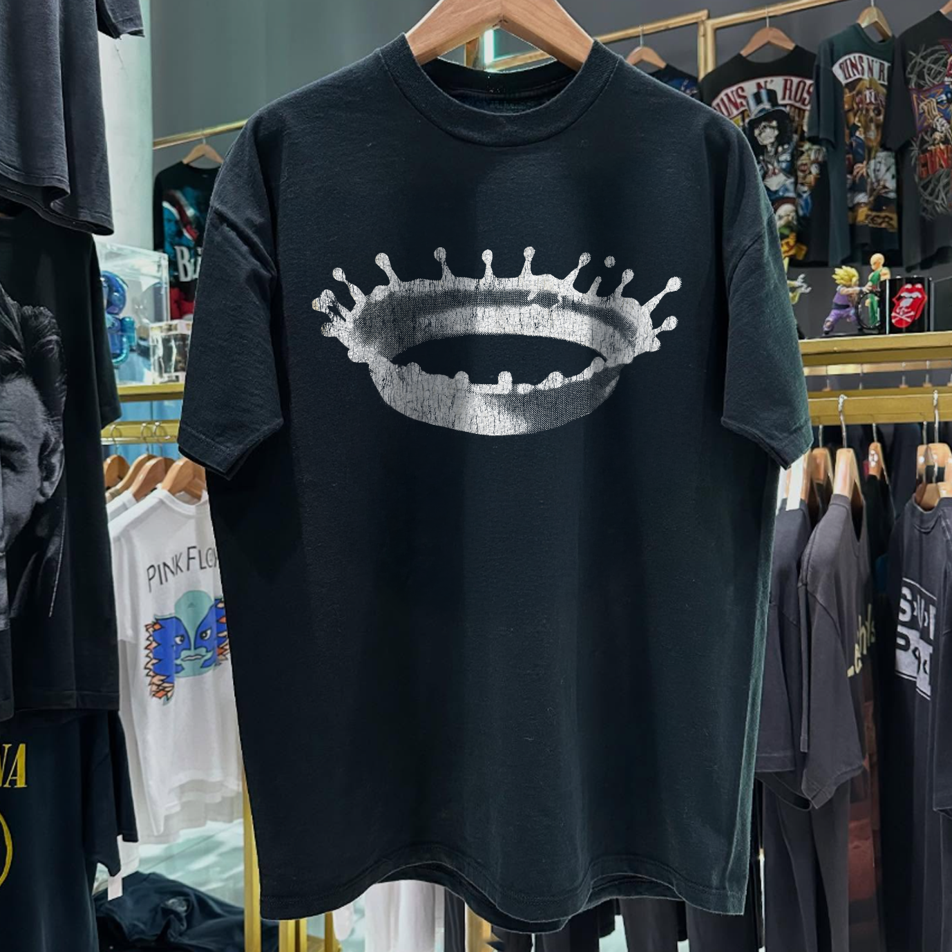 90s ACID DROP 'ARCHAIC SMILE' RARE WASHED BLACK T-SHIRT