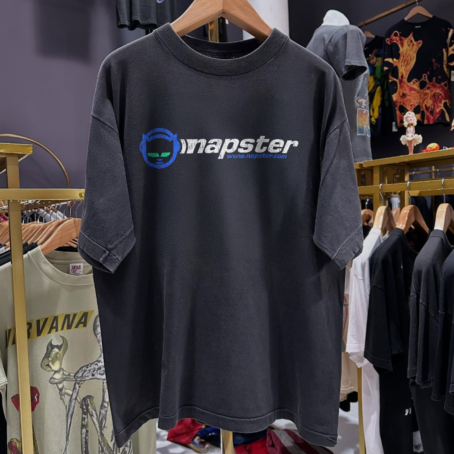 1999 NAPSTER 'THANKS FOR SHARING' RARE WASHED BLACK T-SHIRT