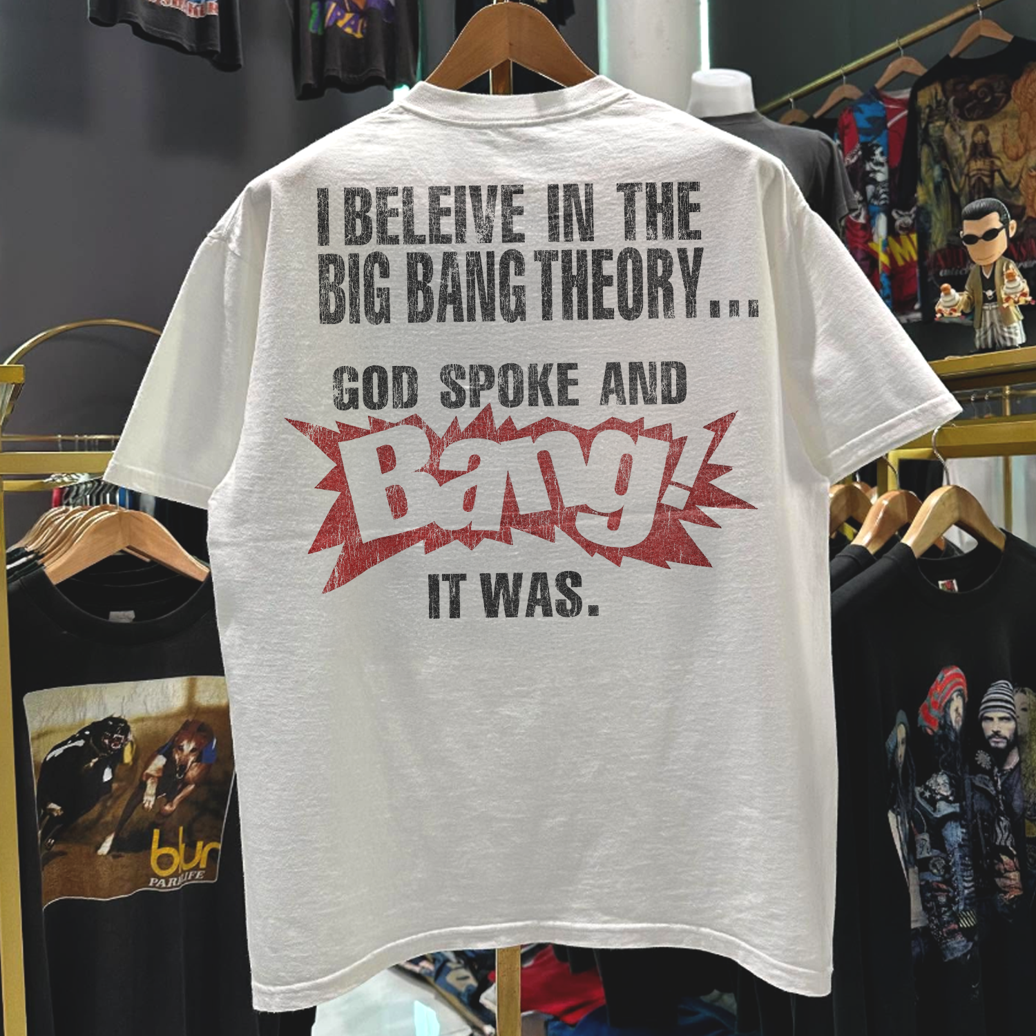 90S "BIG BANG? NOT!" RARE WASHED WHITE ANTI-EVOLUTION T-SHIRT