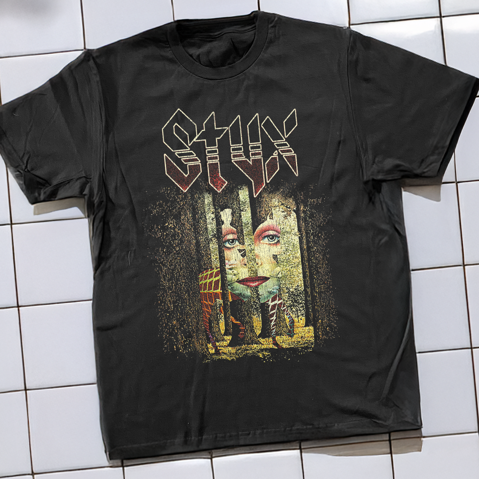 80'S STYX THE GRAND ILLUSION PROMO WASHED BLACK T-SHIRT