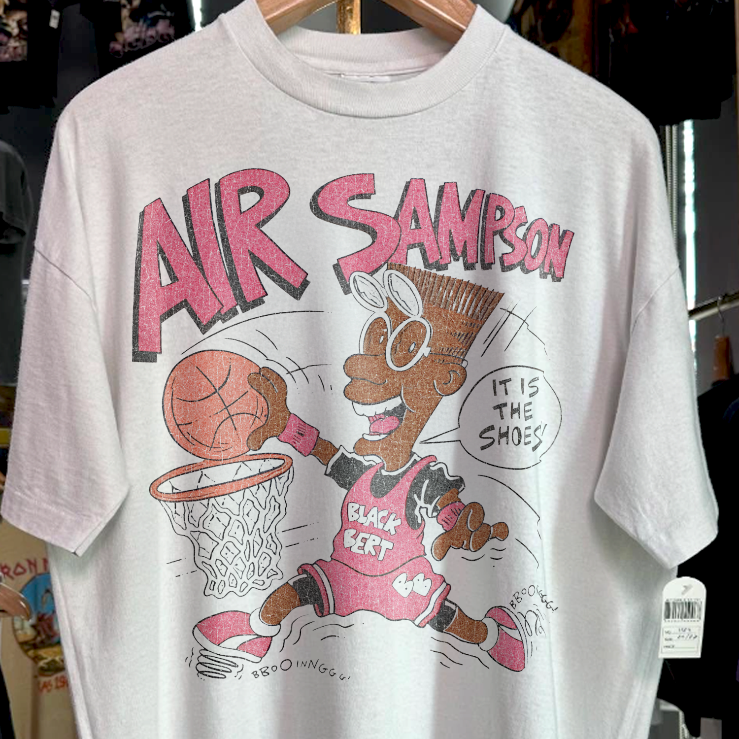 90s AIR SAMPSON 'BLACK BERT' RARE WASHED WHITE T-SHIRT