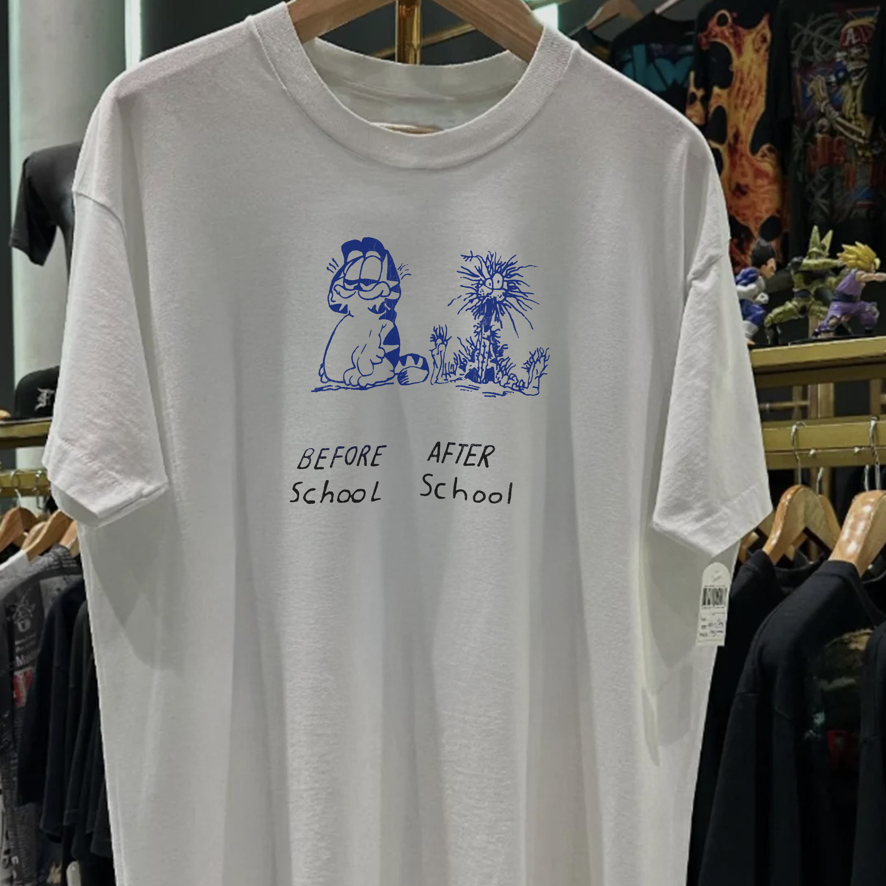 1980s GARF1ELD PARODY BEFORE SCHOOL WASHED WHITE TEE