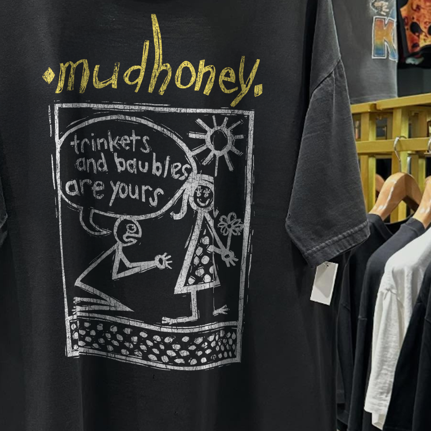 MUDHONEY 'TRINKETS & BAUBLES' RARE WASHED BLACK T-SHIRT