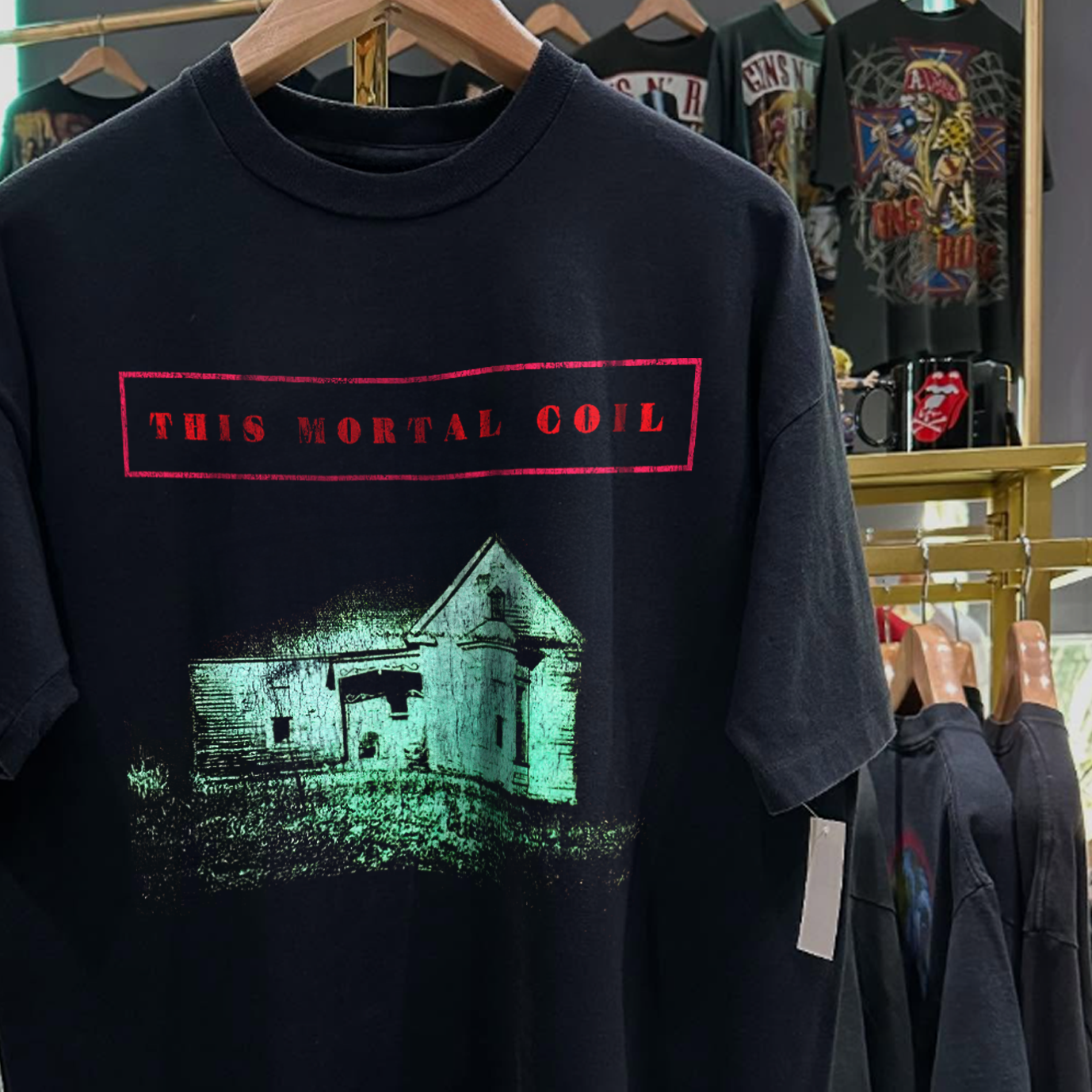 90s THE MORTAL COIL RARE WASHED BLACK T-SHIRT