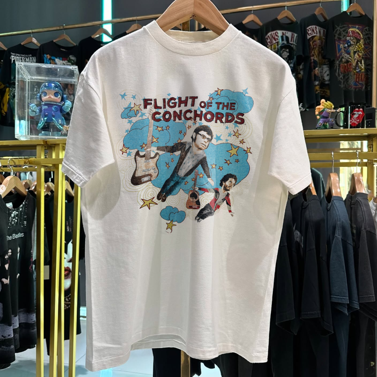 2007 FLIGHT OF THE CONCHORDS RARE PROMO WASHED WHITE T-SHIRT