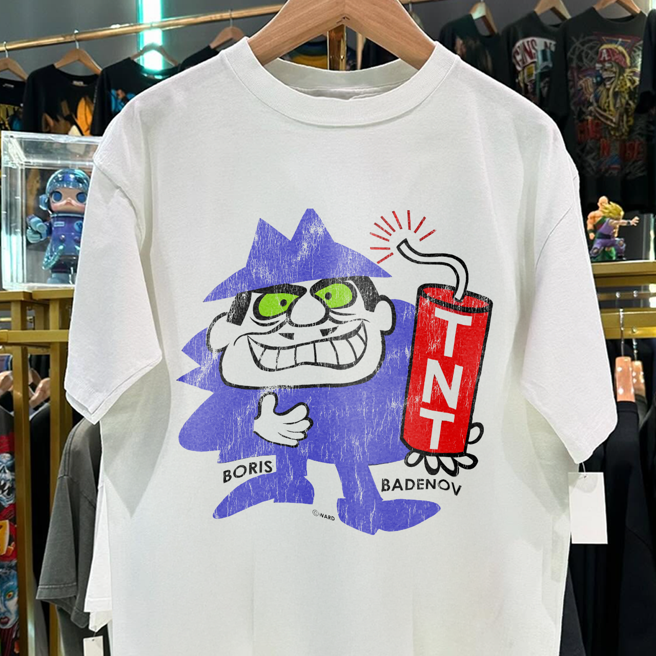 70s BORIS BADENOV BULLWINKLE RARE WASHED WHITE T-SHIRT