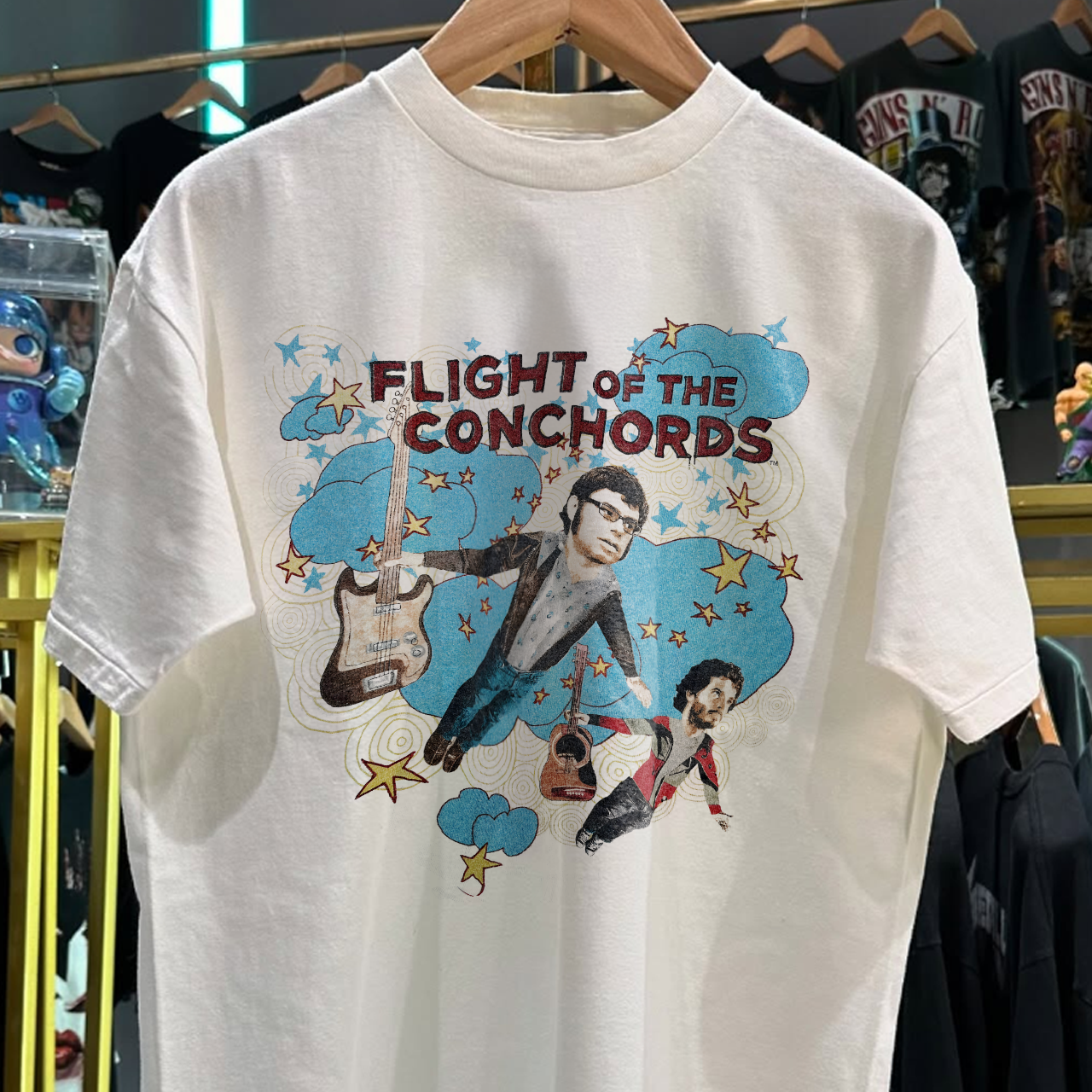 2007 FLIGHT OF THE CONCHORDS RARE PROMO WASHED WHITE T-SHIRT