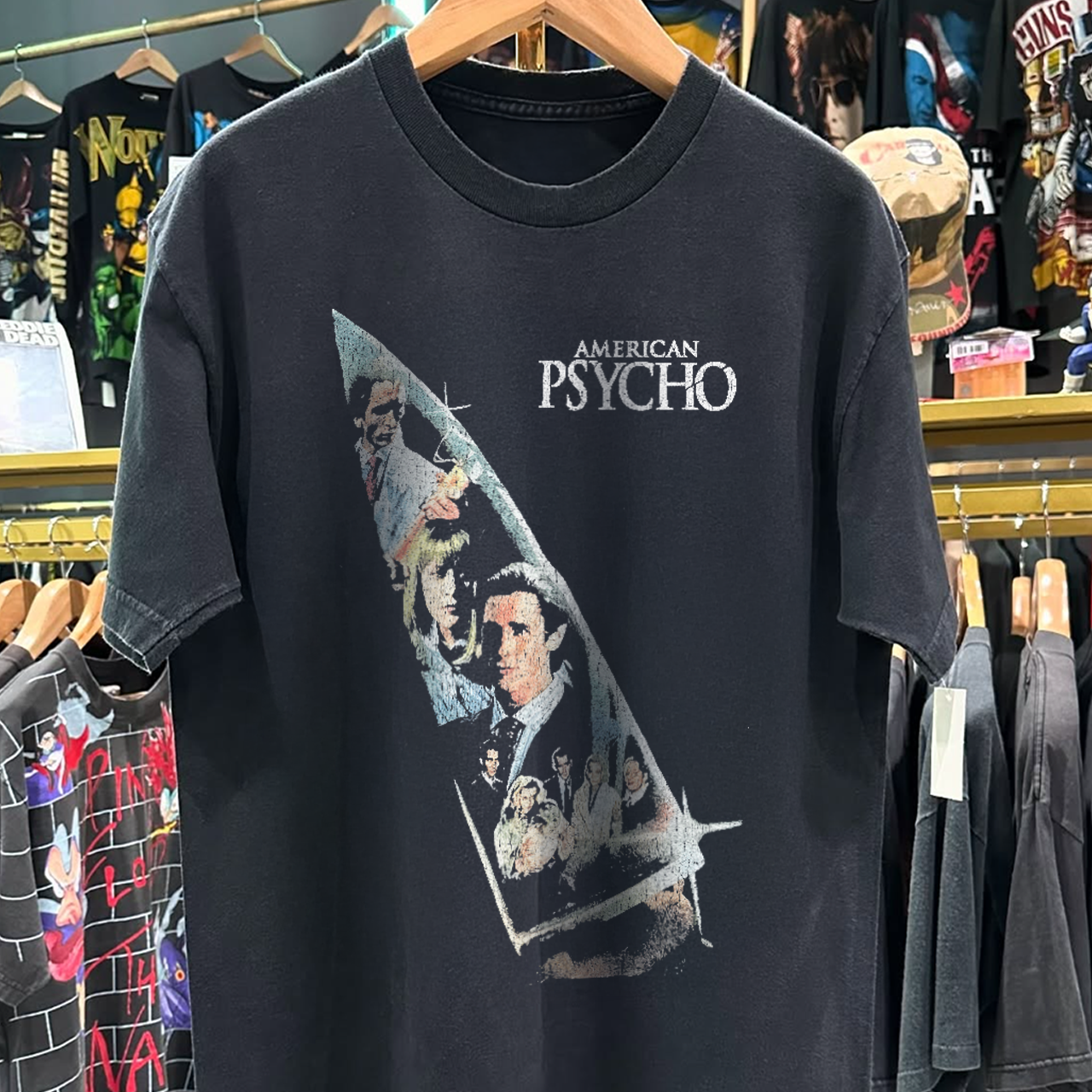 Y2K AMERICAN PSYCHO PROMO RARE GRAIL WASHED BLACK T-SHIRT