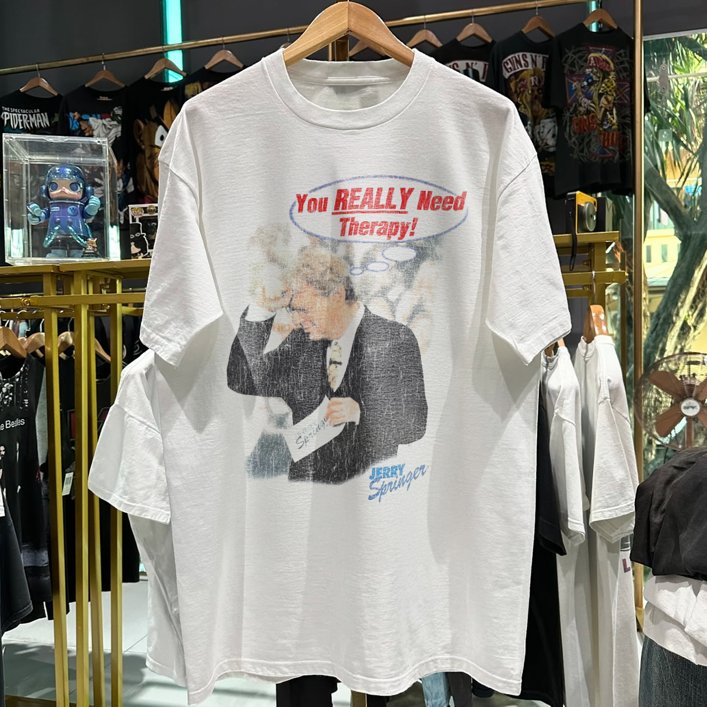 90s JERRY SPRINGER 'YOU REALLY NEED THERAPY' RARE WASHED WHITE T-SHIRT