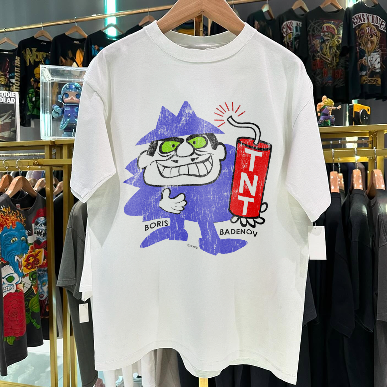 70s BORIS BADENOV BULLWINKLE RARE WASHED WHITE T-SHIRT