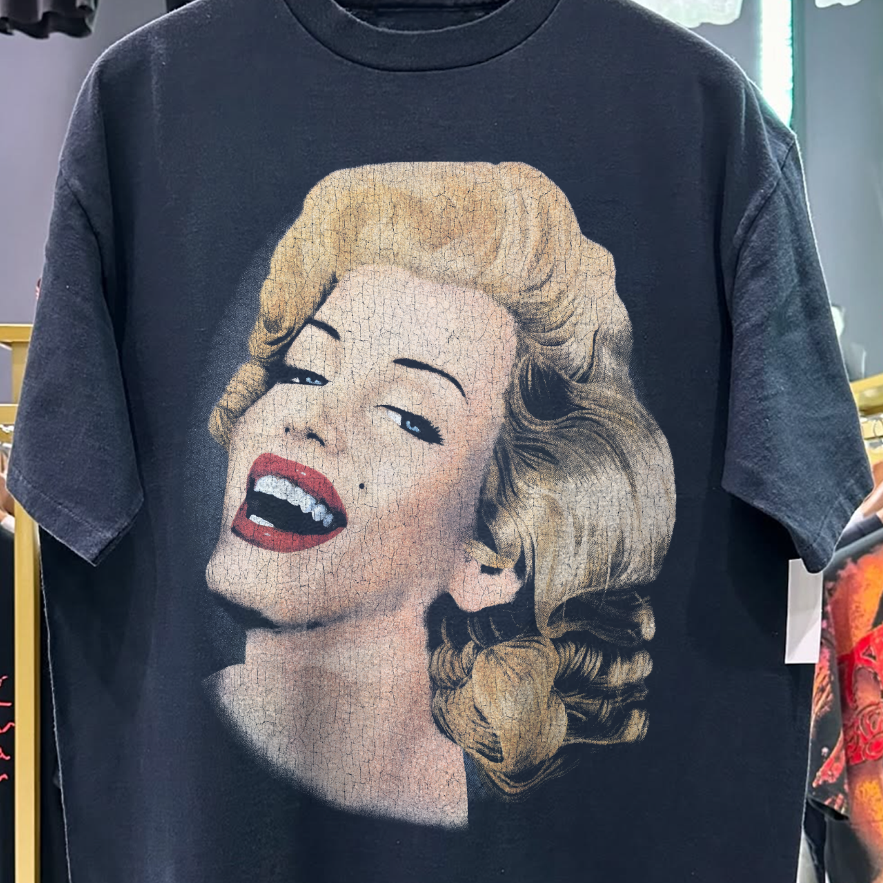 1995 MARILYN MONROE "ICONIC SMILE" RARE WASHED BLACK T-SHIRT