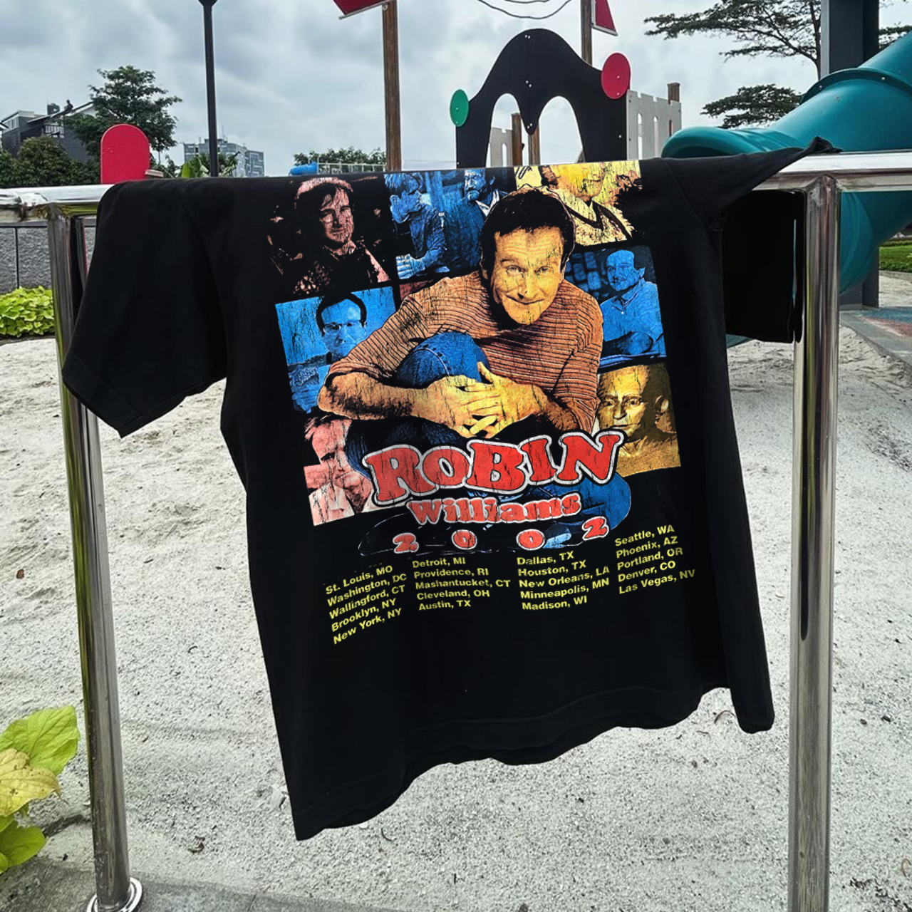 2002 ROBIN WILLIAMS LIVE ON TOUR RARE WASHED BLACK T-SHIRT