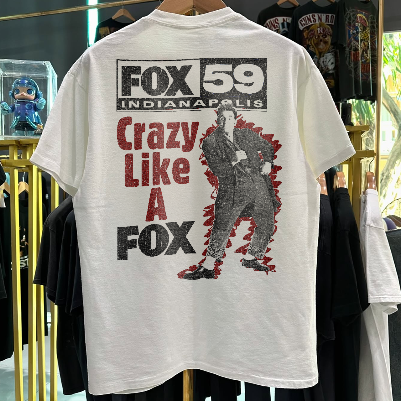 90s FOX59 "GO CRAZY" MALCOLM & KRAMER PROMO WASHED WHITE T-SHIRT