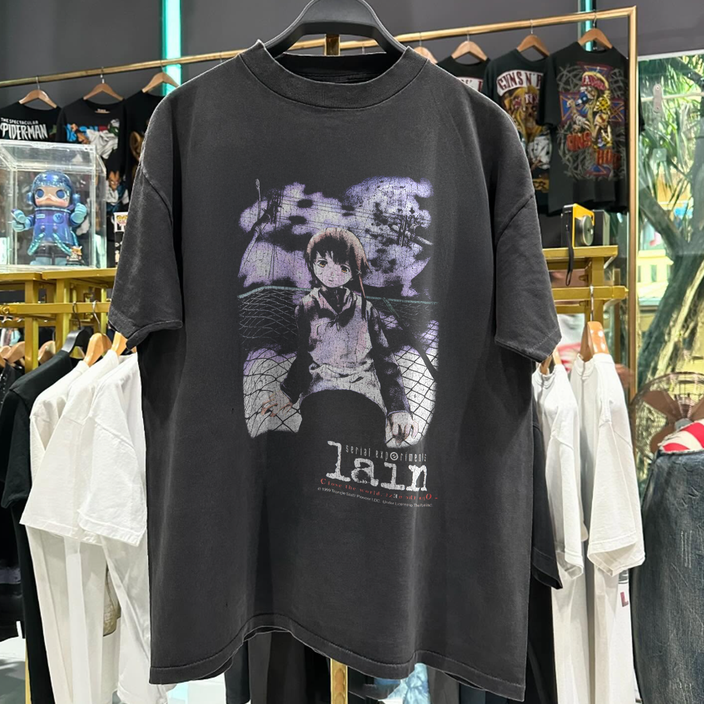 1999 SERIAL EXPERIMENTS 'LAIN' RARE WASHED BLACK T-SHIRT
