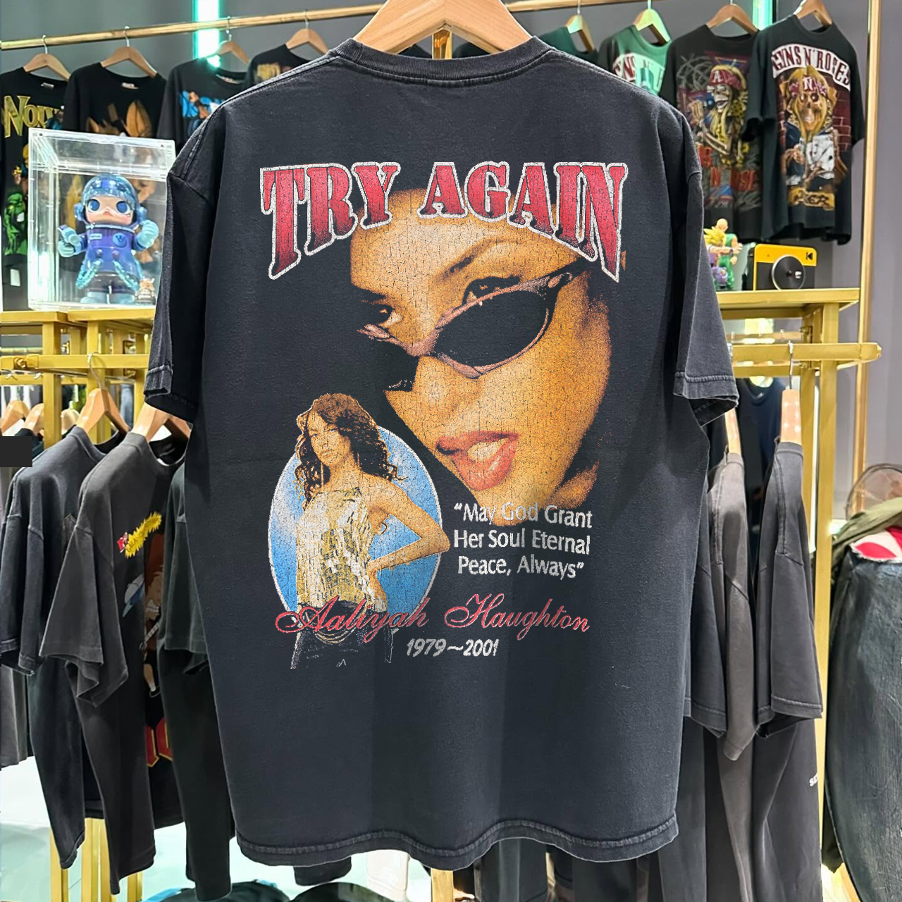 2001 AALIYAH (IN MEMORY OF) 'TRY AGAIN' RARE WASHED BLACK T-SHIRT