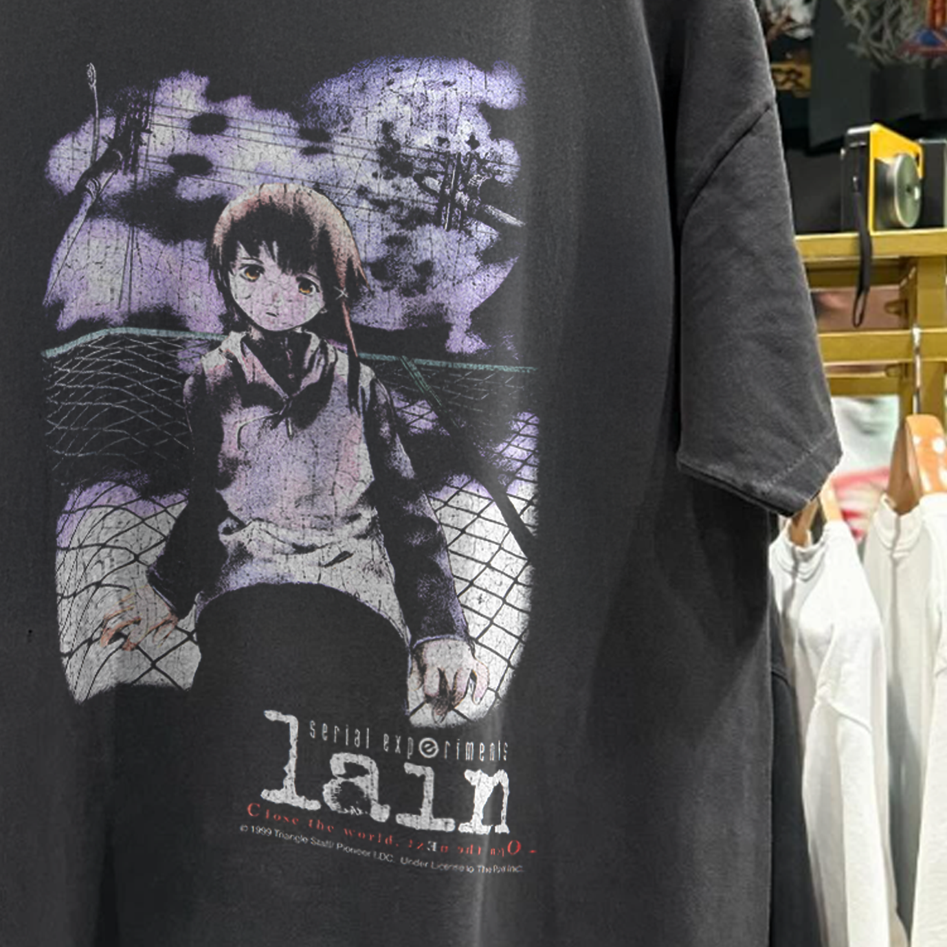 1999 SERIAL EXPERIMENTS 'LAIN' RARE WASHED BLACK T-SHIRT