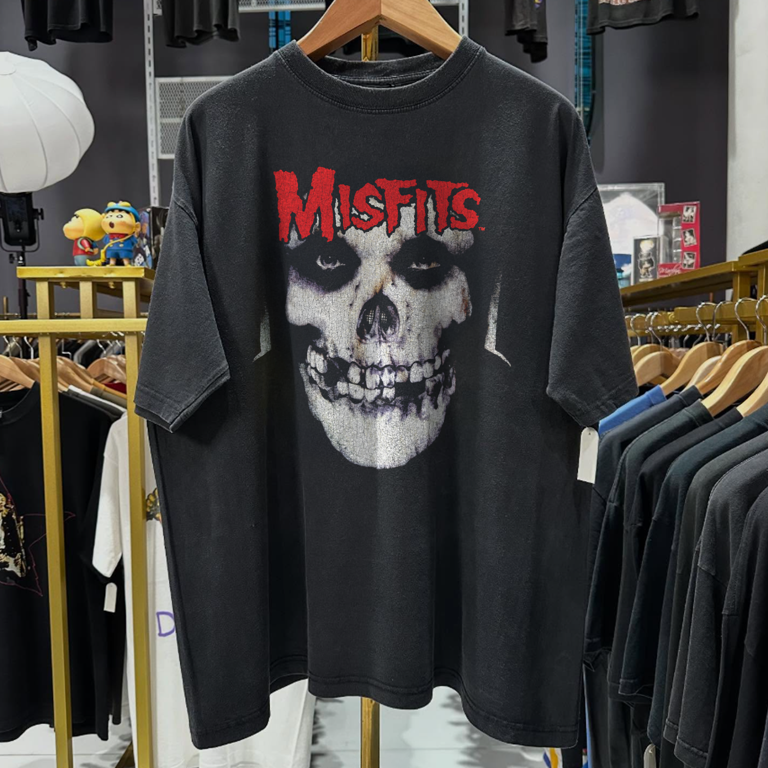 '95 MISFITS CYCLOPIAN MUSIC RARE WASHED BLACK T-SHIRT