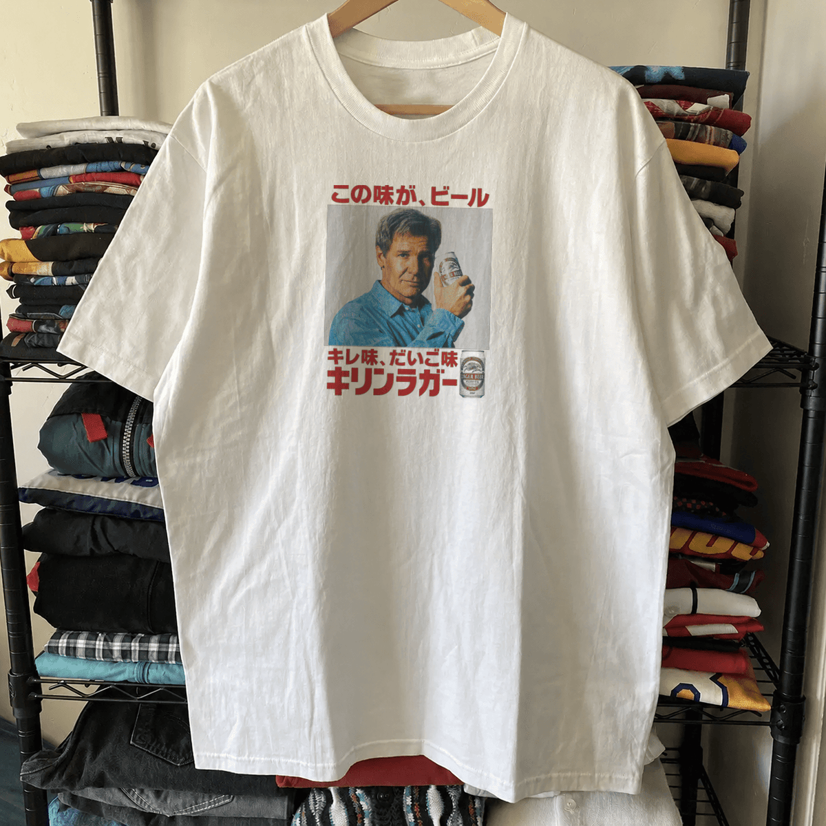 1994 Harrison Ford 'Kirin' Japanese Beer Promo Vintage Washed White T-Shirt