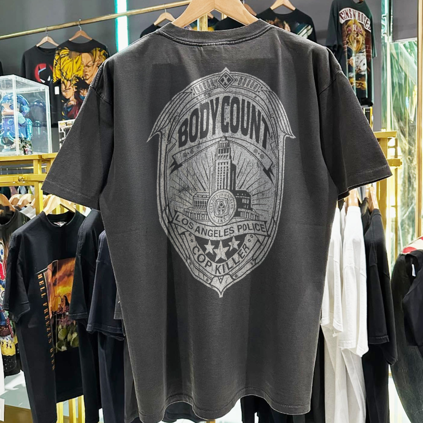 90s BODYCOUNT 'COP KILLER' RARE WASHED BLACK T-SHIRT