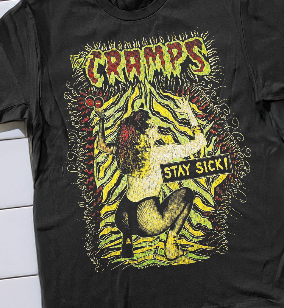 '90 THE CRAMPS STAY SICK WASHED BLACK T-SHIRT