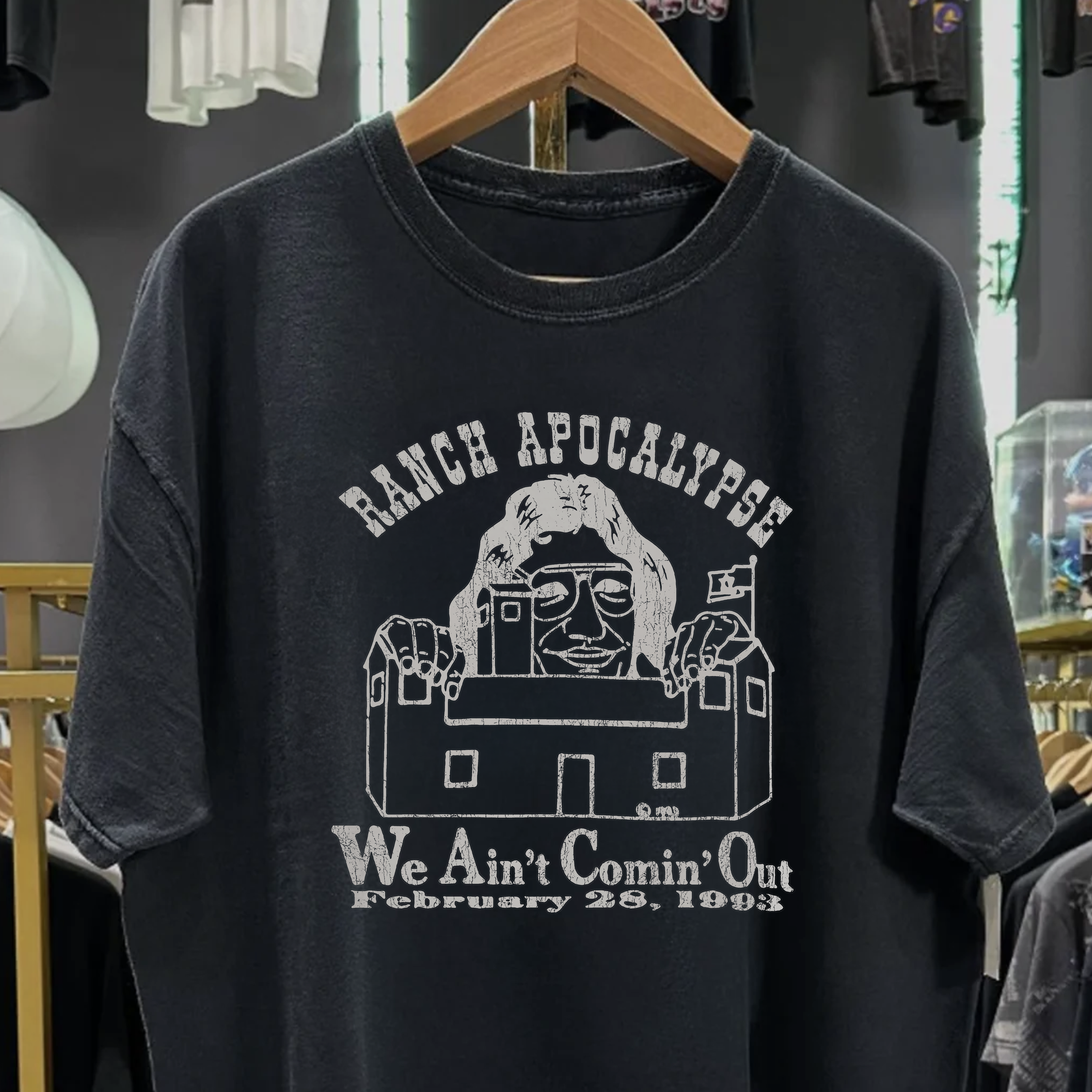 RARE RANCH APOCALYPSE DAVID KORESH WASHED BLACK TEE