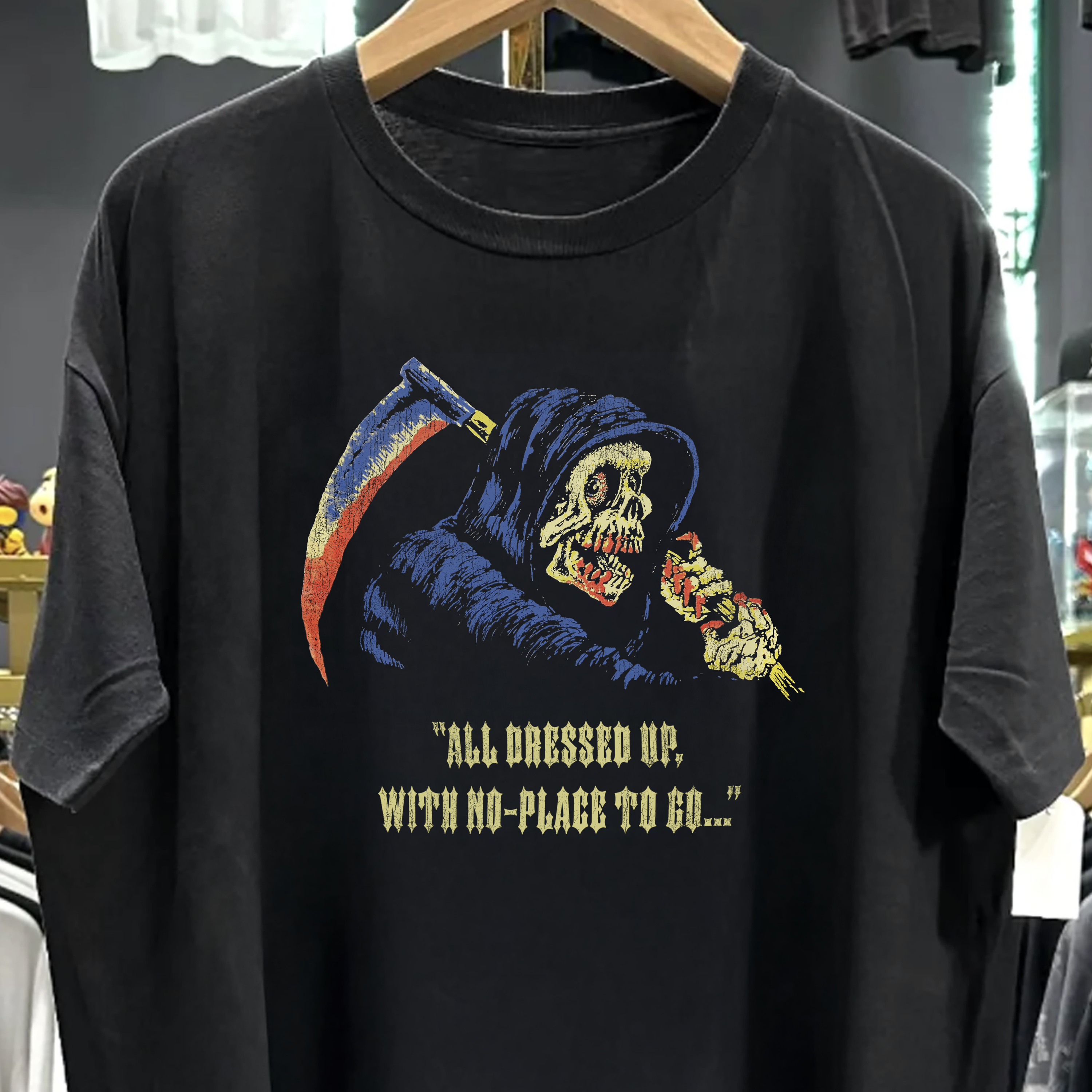 90S ALL DRESSED UP REAPER WASHED BLACK TEE