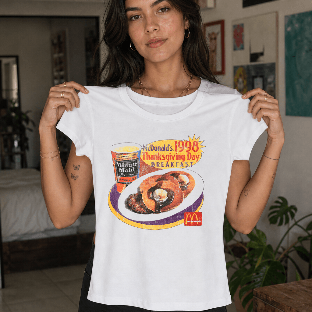 98 Thanksgiving Breakfast Promo White Womens White Tee