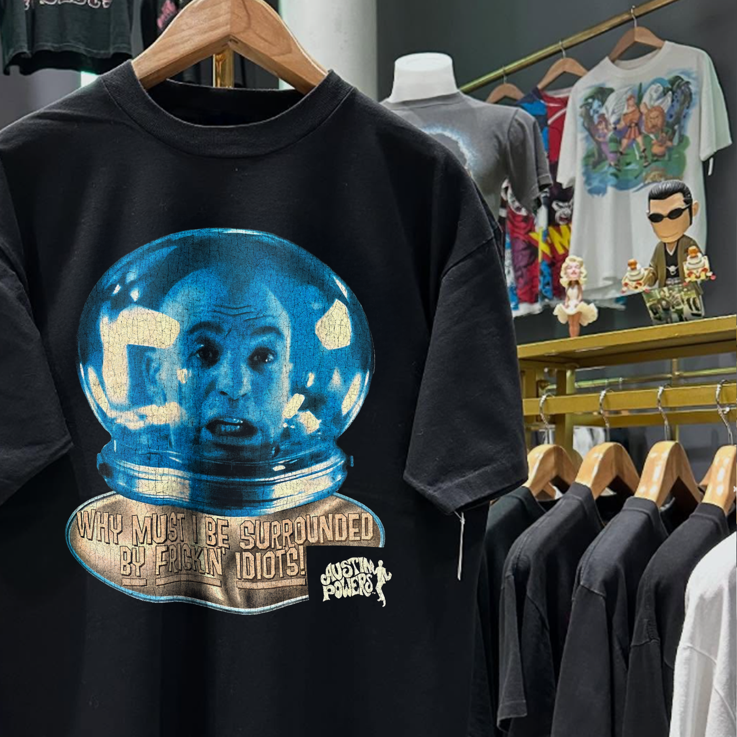 90s FRICKIN’ IDIOTS CLUB - DR. EVIL  'AUSTIN POWERS' PROMO RARE WASHED BLACK T-SHIRT