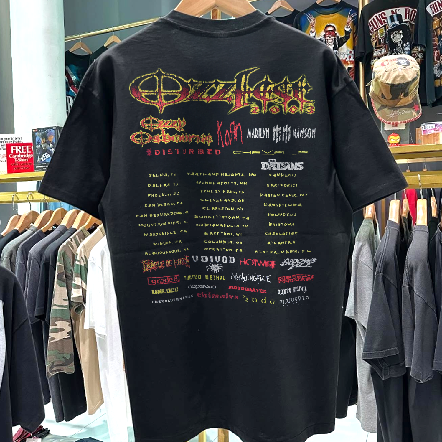 2003 OZZFEST INFERNO RARE WASHED BLACK T-SHIRT