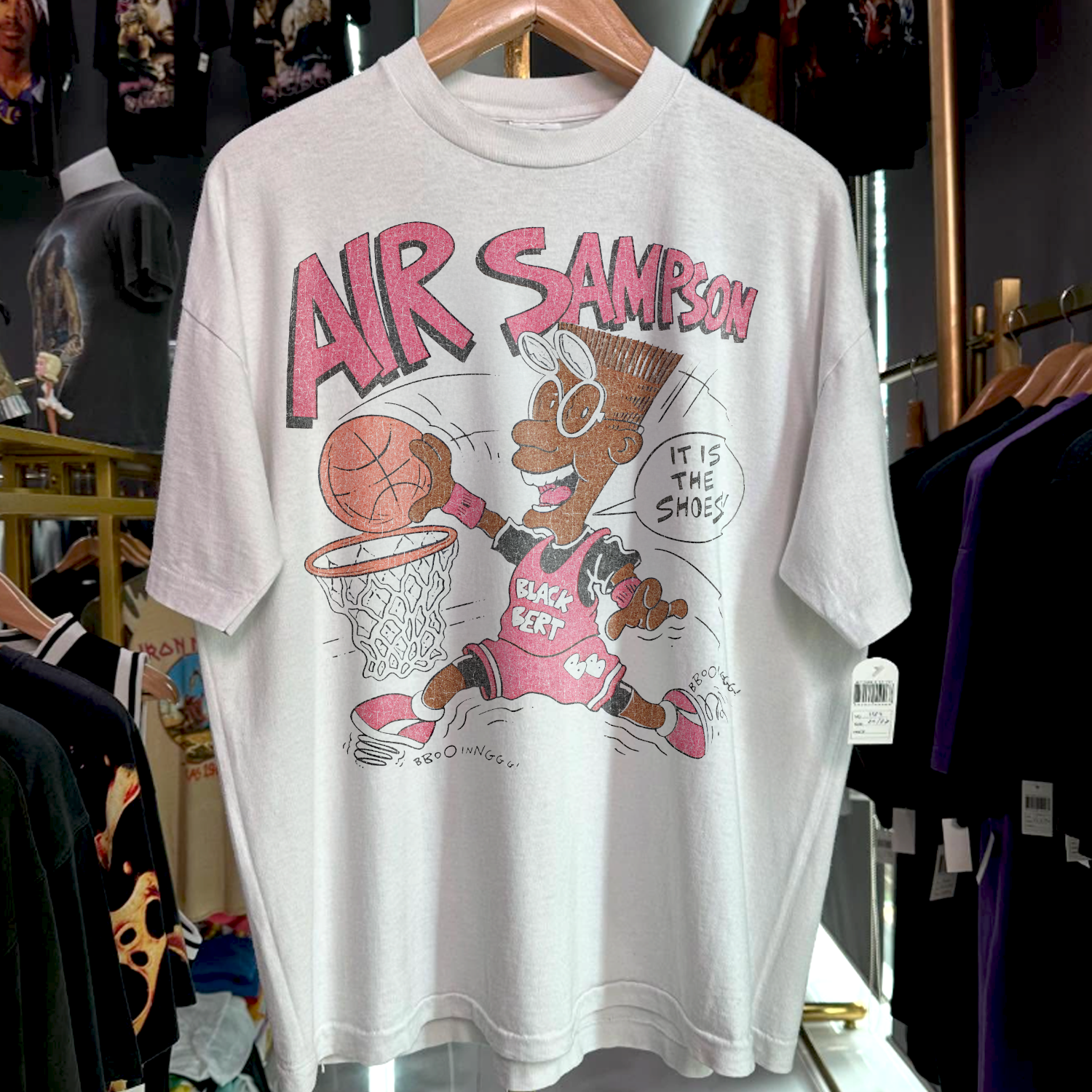 90s AIR SAMPSON 'BLACK BERT' RARE WASHED WHITE T-SHIRT