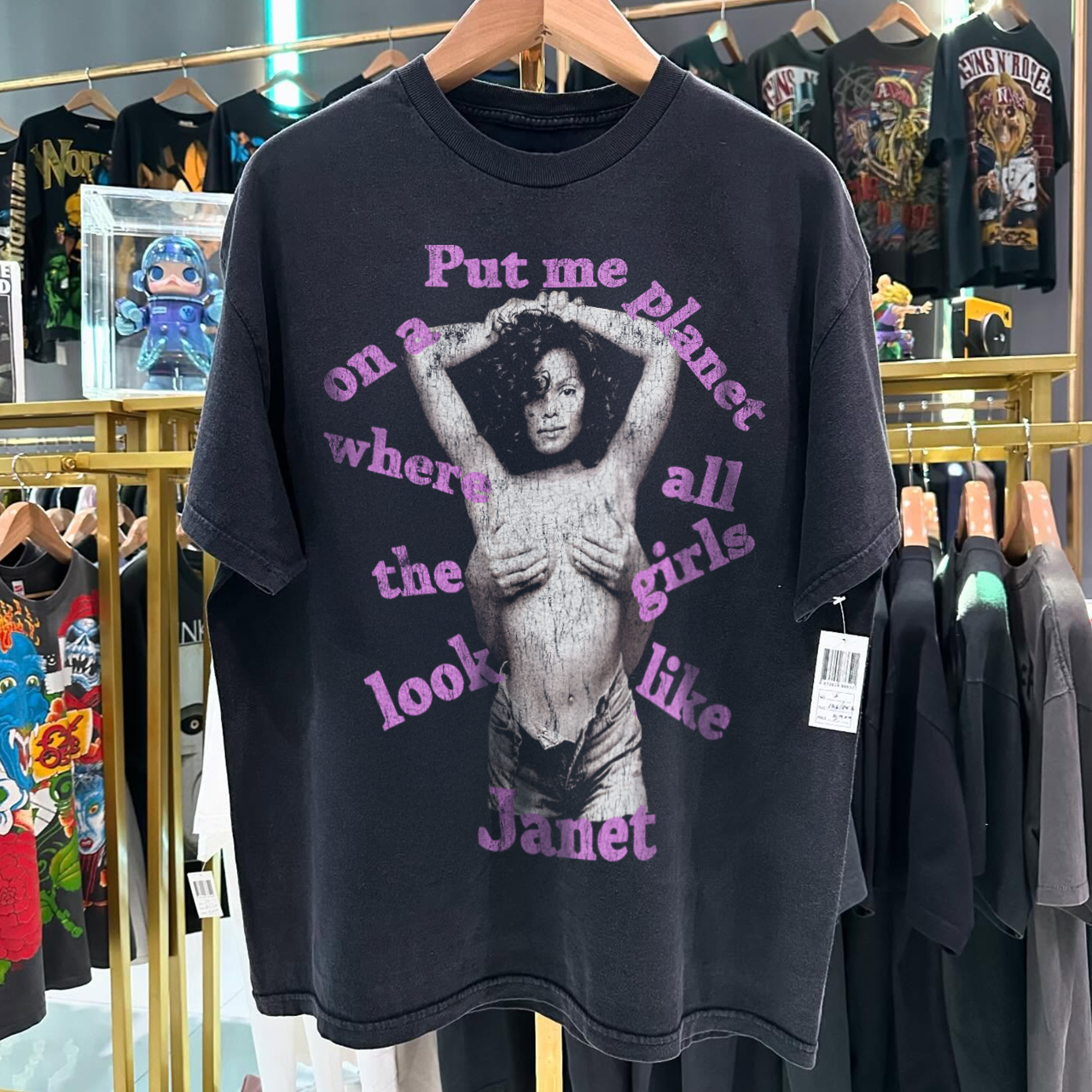 PLANET JANET VINTAGE 00'S RARE WASHED BLACK T-SHIRT