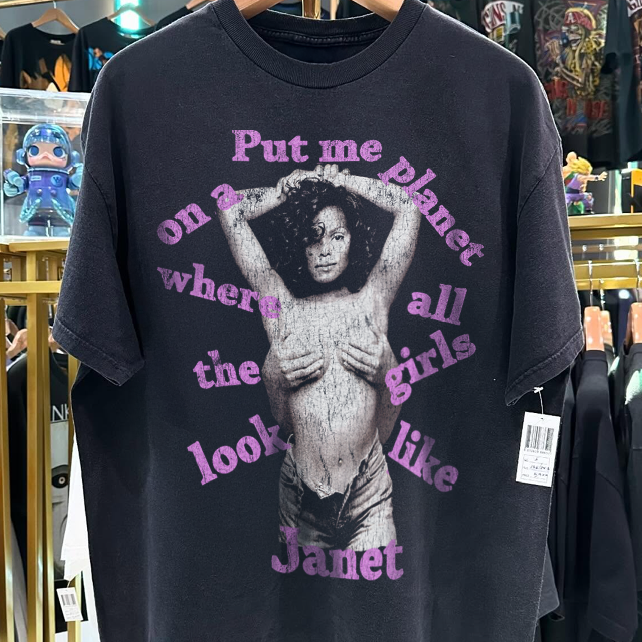 PLANET JANET VINTAGE 00'S RARE WASHED BLACK T-SHIRT