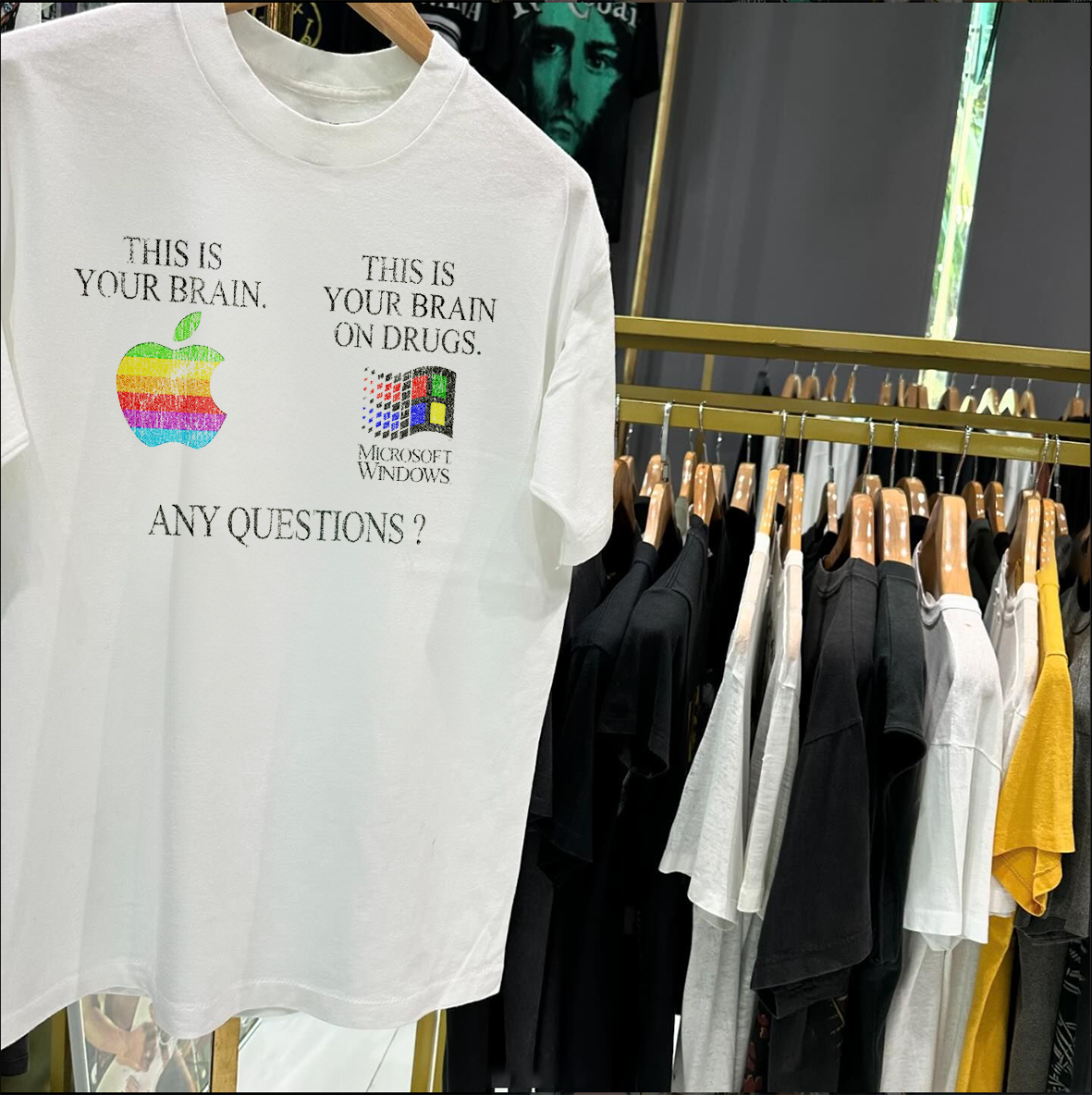 BRAIN ON DRUGS COMPUTER WARS VINTAGE WHITE T-SHIRT