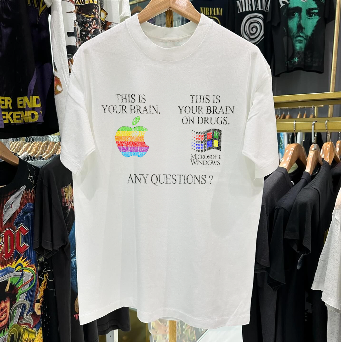 BRAIN ON DRUGS COMPUTER WARS VINTAGE WHITE T-SHIRT