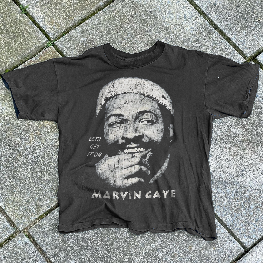 MARV1N GAYE LETS GET IT ON 80-90 VINTAGE WASHED BLACK T-SHIRT