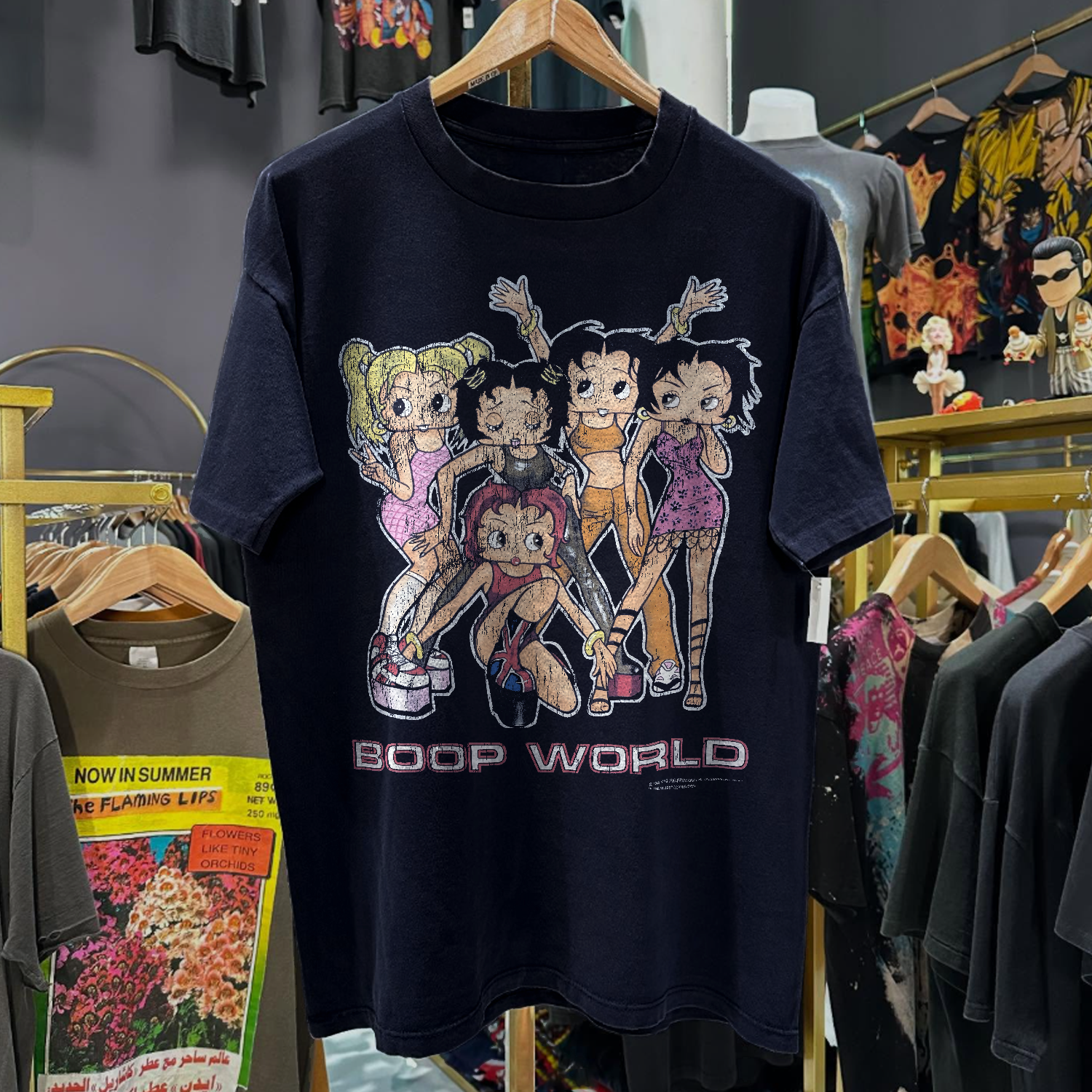 1998 SPICE GIRLS X BOOP WORLD 'GIRL POWER' RARE WASHED NAVY T-SHIRT