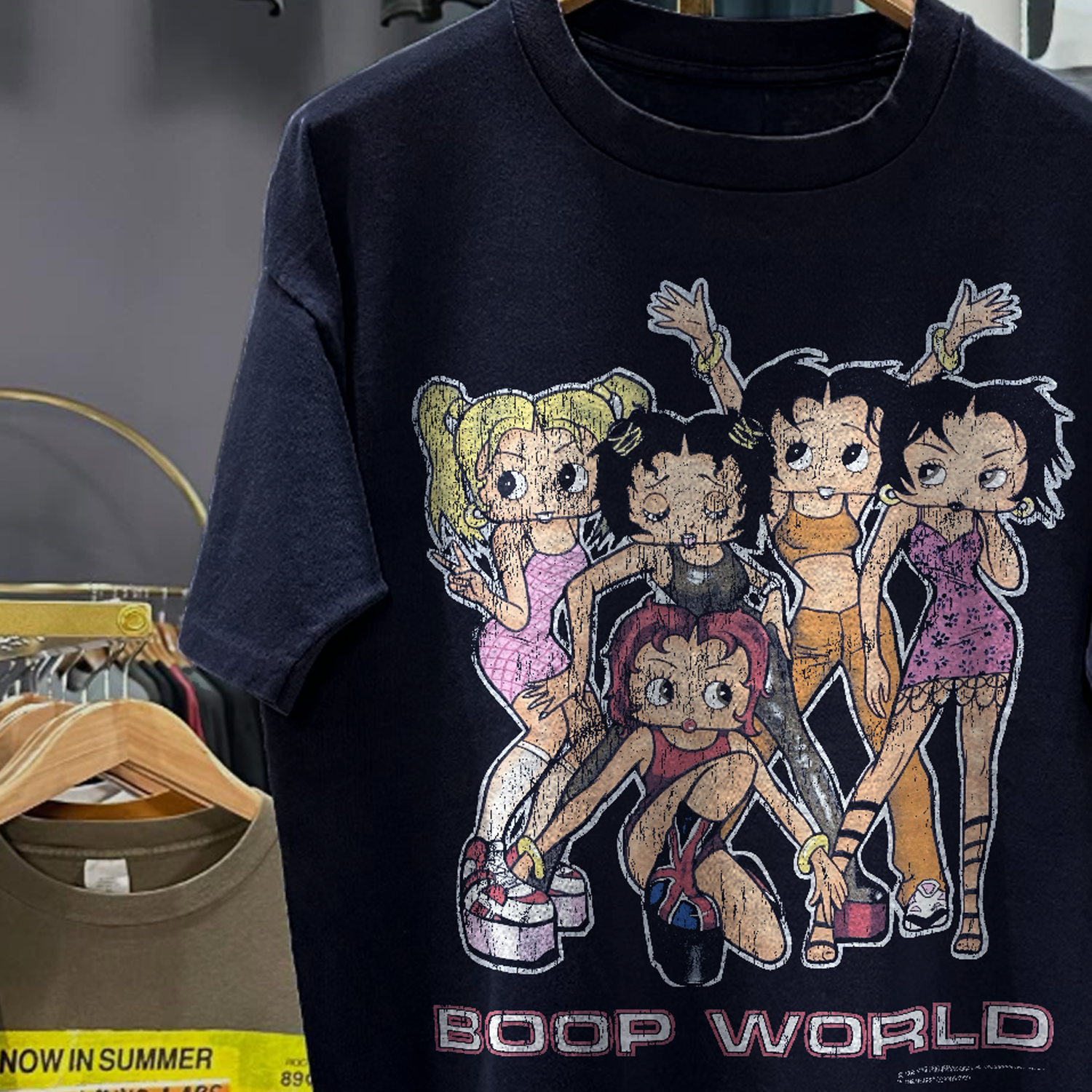 1998 SPICE GIRLS X BOOP WORLD 'GIRL POWER' RARE WASHED NAVY T-SHIRT