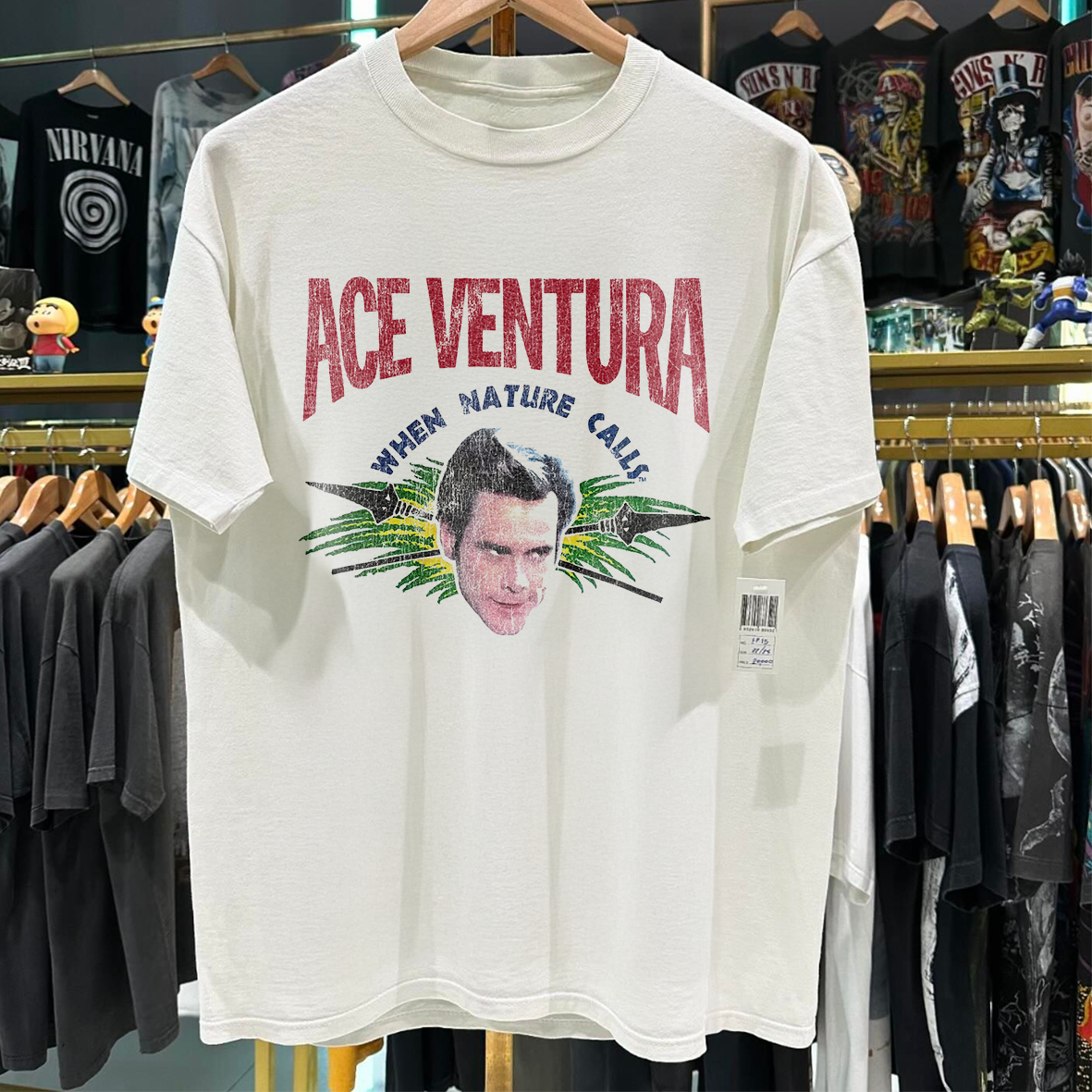 1994 ACE VENTURA WHEN NATURE CALLS PROMO RARE WAHSED WHITE T-SHIRT