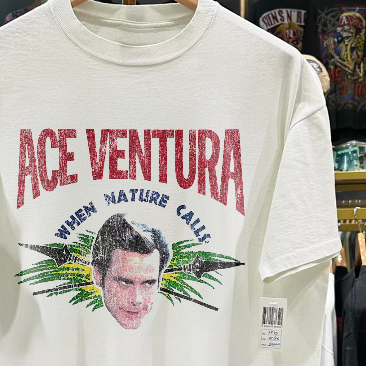 1994 ACE VENTURA WHEN NATURE CALLS PROMO RARE WAHSED WHITE T-SHIRT